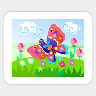 Cartoon butterfly in the meadow Sticker